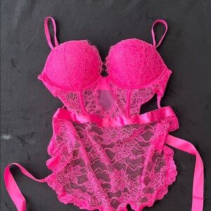Victoria's Secret Vibrant Pink Lace Bra Set